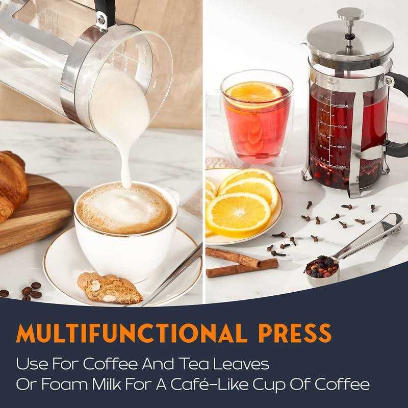 French Press Coffee Maker Large, Borosilicate Glass Carafe, Brews Fresh Coffee, Coffee Press Cold Brew or Tea without Grounds