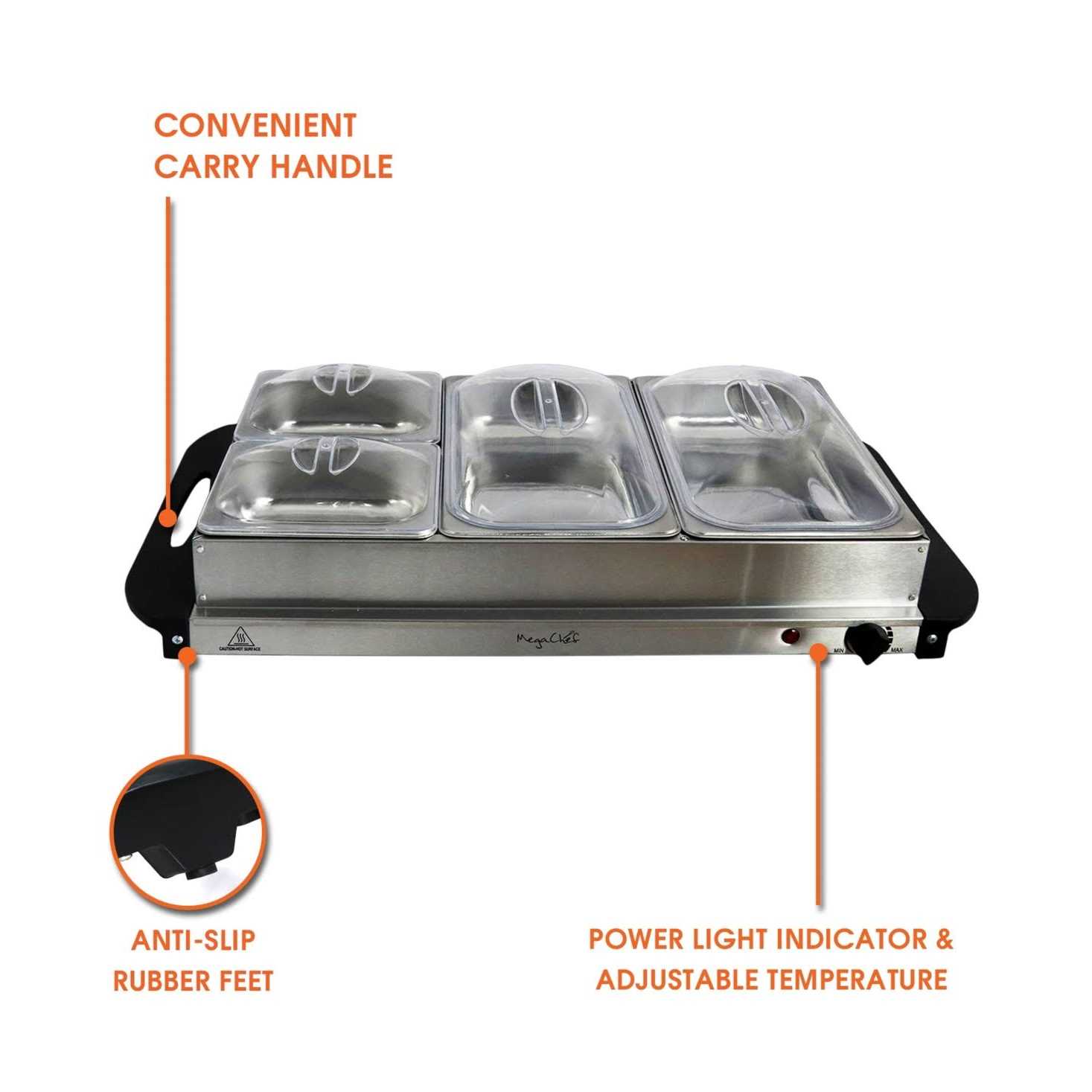 MegaChef Buffet Server & Food Warmer With 4 Sectional Trays