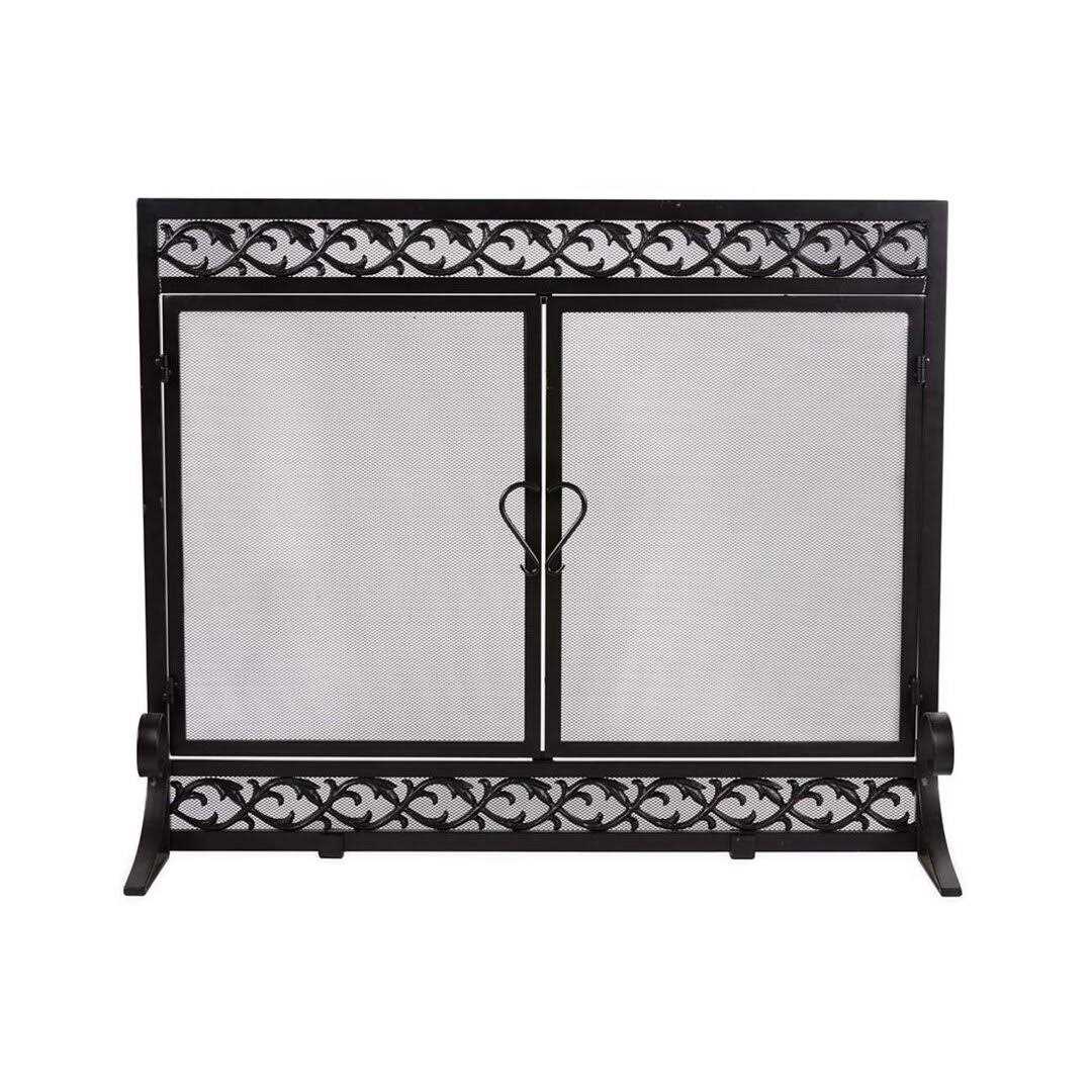 Plow & Hearth Small Cast Iron Scrollwork Fireplace Fire Screen with Doors
