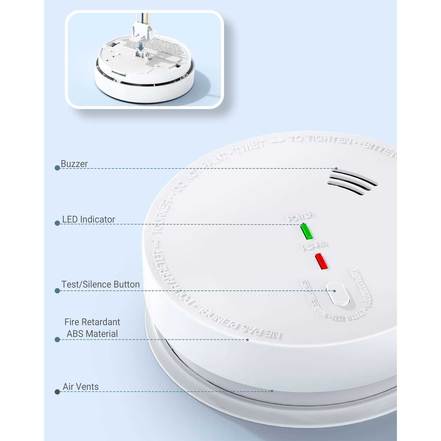 SITERWELL Hardwired Interconnected Smoke Detector Photoelectric Smoke Alarm with 9V Backup Battery