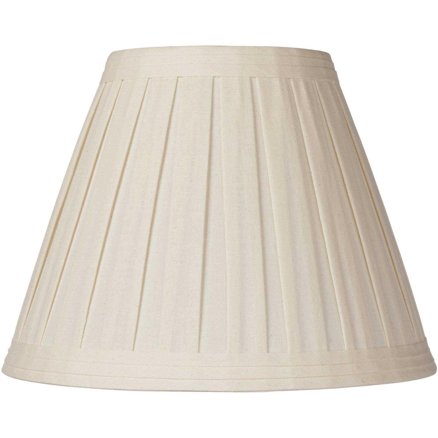 Springcrest Set of 2 Creme Linen Box Pleated Medium Drum Lamp Shades 7 Top x 14 Bottom x 11 High Replacement with Harp and Finial