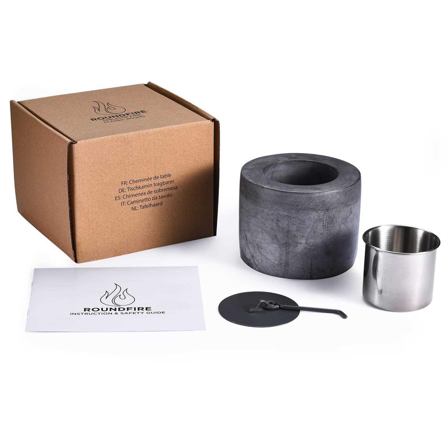 ROUNDFIRE Classic Concrete Tabletop Fire Pit Fire Bowl, Portable Fire Pit, Small Personal Fireplace for Indoor and Garden Use