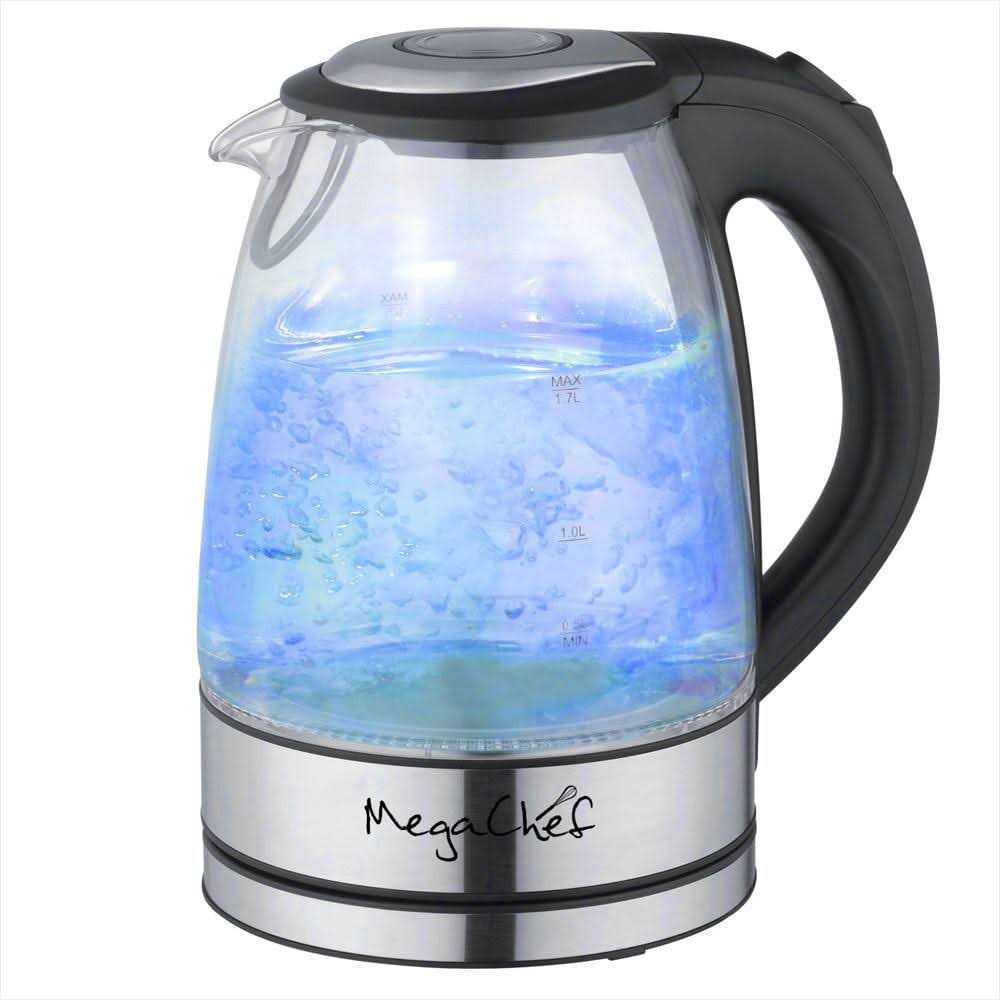 MegaChef 97096272M 1.7L Glass and Stainless Steel Electric Tea Kettle