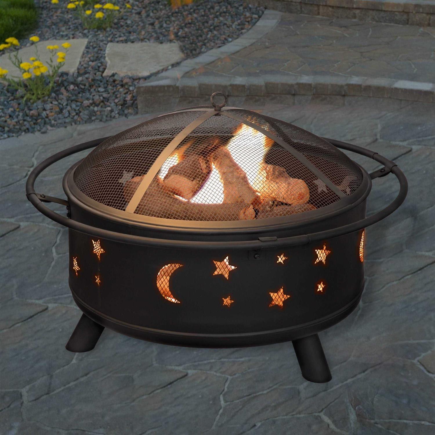 Pure Garden 30 Round Star and Moon Fire Pit with Cover
