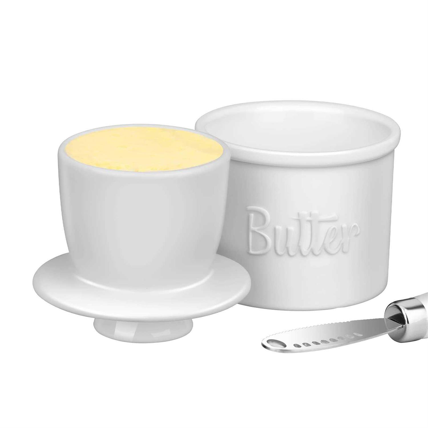 Butter Crock French Butter Keeper with Water Line for Counter The Original Porcelain Butter Dish with Knife. Gift for Thanksgiving