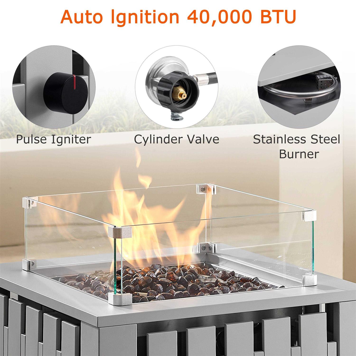 Art Leon 23.6in Gas Fire Pit Table 40,000 BTU Outdoor Stainless Steel Propane Fire Pit Table