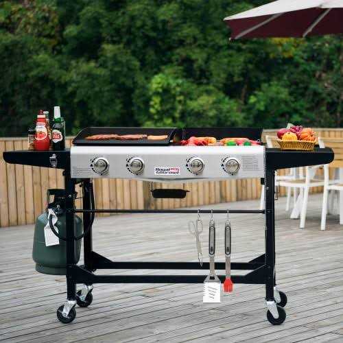 Royal Gourmet Gas 4-Burner Portable Flat Top Grill and Griddle Combo with Folding Legs