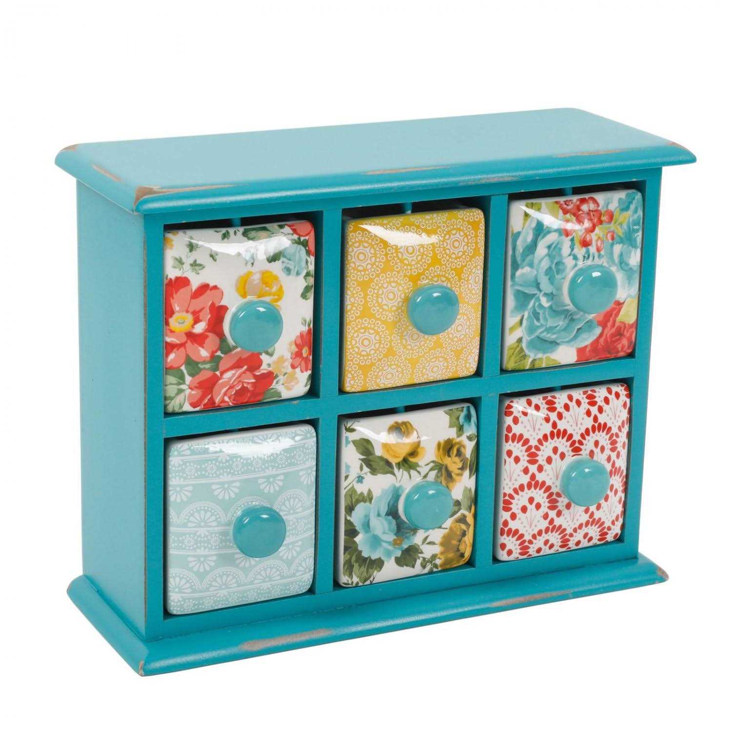 The Pioneer Woman Vintage Floral 6-Drawer Spice & Tea Box