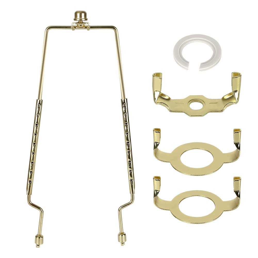 8 9 10 11 12 inch Lamp Shade Harp Holder, ALUCSET Adjustable Lamp Harp Kit, Fit Both Standard Lamp Rod and E14 E26 E27 Light Base UNO Fitter Adapter
