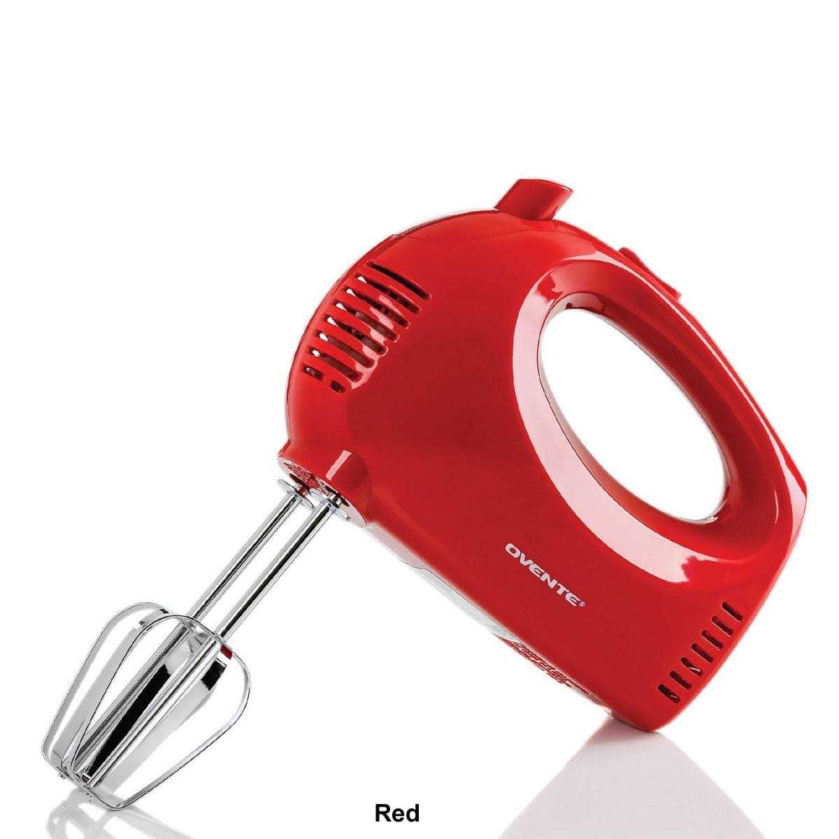 Ovente Portable 5 Speed Mixing Electric Hand Mixer with Stainless Steel Whisk Beater Attachments & Snap Storage Case