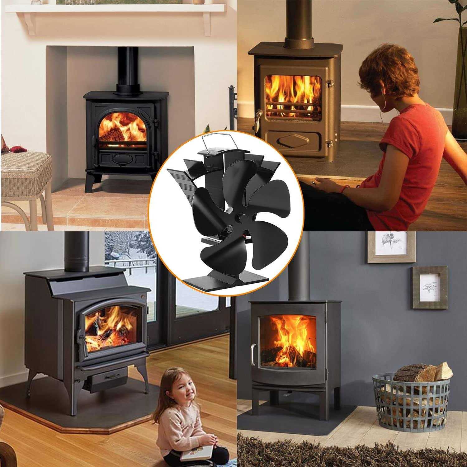 Voda 5 Blades Wood Stove Fan Newly designed Small Heat Powered Fans Fireplace Ec