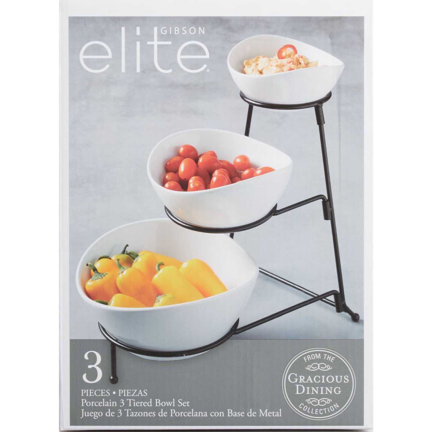 Gibson Elite Gracious Dining 3 Tier Bowl Server Set with Metal Stand