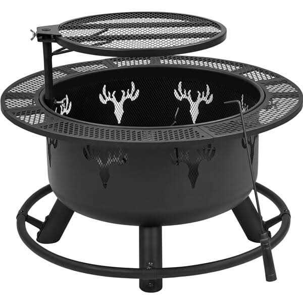 Yaheetech 32&” Round Wood Burning Fire Pit with Swivel Grill Grate