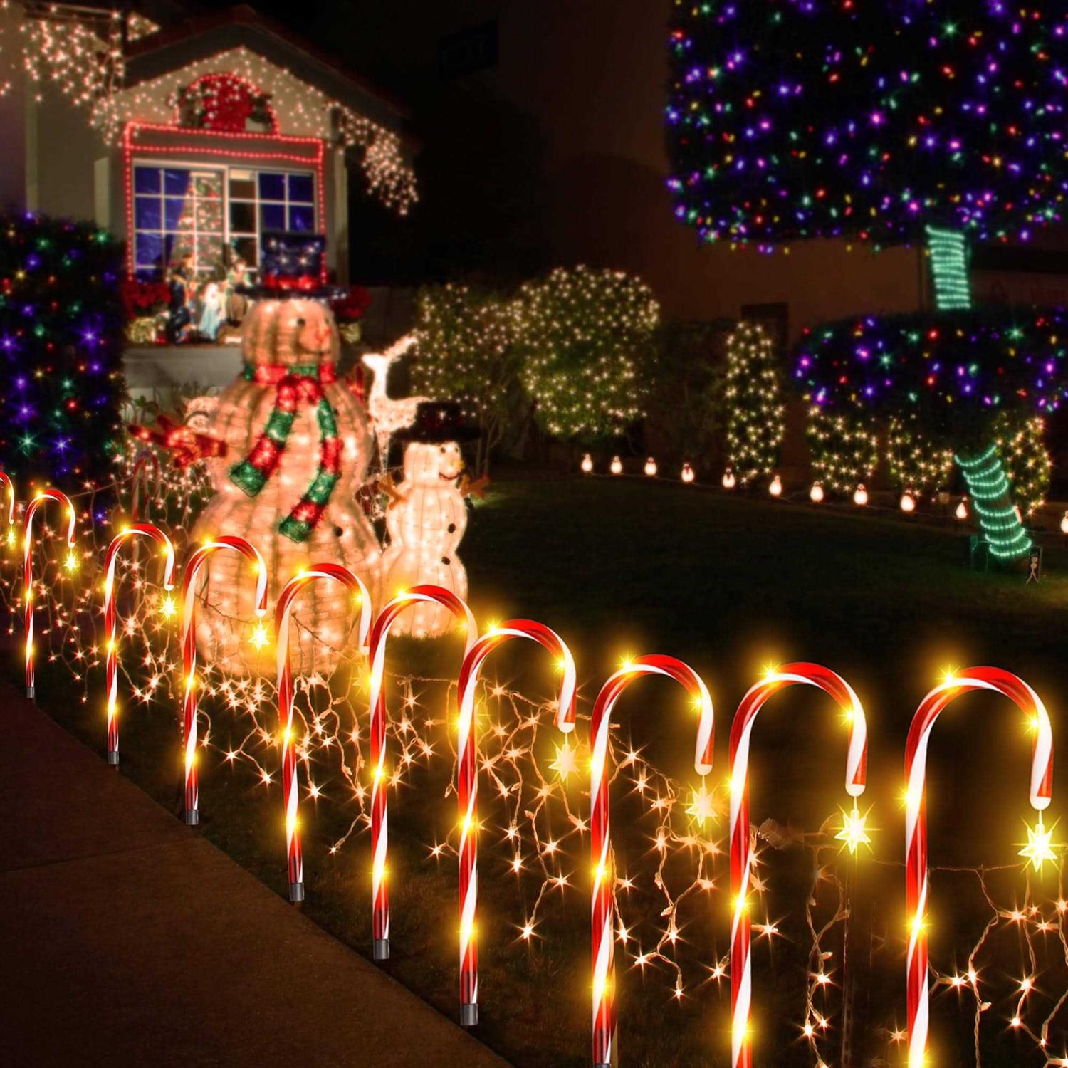 ZATAYE Candy Cane Lights 12 Pack Solar Candy Cane Christmas Decorations