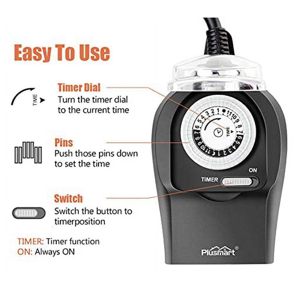 24 Hour Outdoor Outlet Timer Plusmart Lights Timer Waterproof Heavy Duty Plug in Mechanical Timer with 2 Grounded Outlet