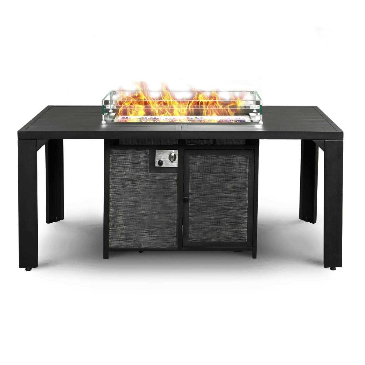 Pizzello Fire Pit Table 62.5 Propane Outdoor Patio Dining Table Rectangular with Fire Glass Bead