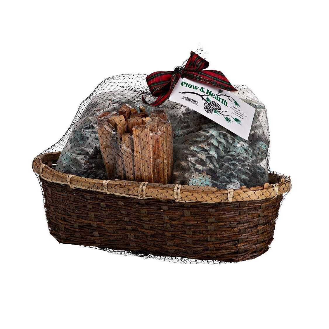Plow & Hearth Fire Starter Gift Basket with Fatwood, Color Cones and Wax Cones