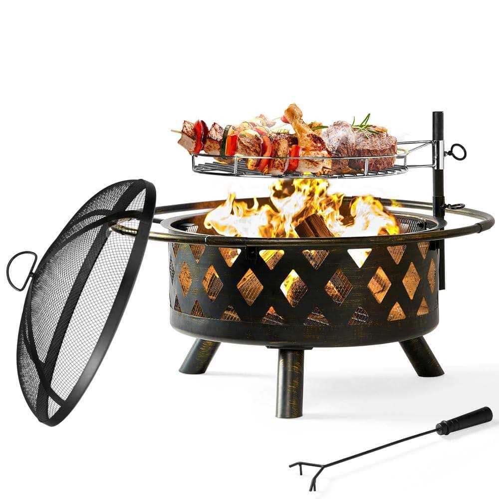 Sizzim 30 in. Outdoor Wood Burning Fire Pit with Cooking Grill