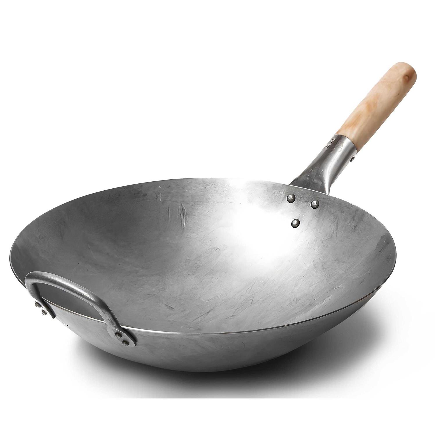 Craft Wok Traditional Hand Hammered Carbon Steel Pow Wok with Wooden and Steel Helper Handle