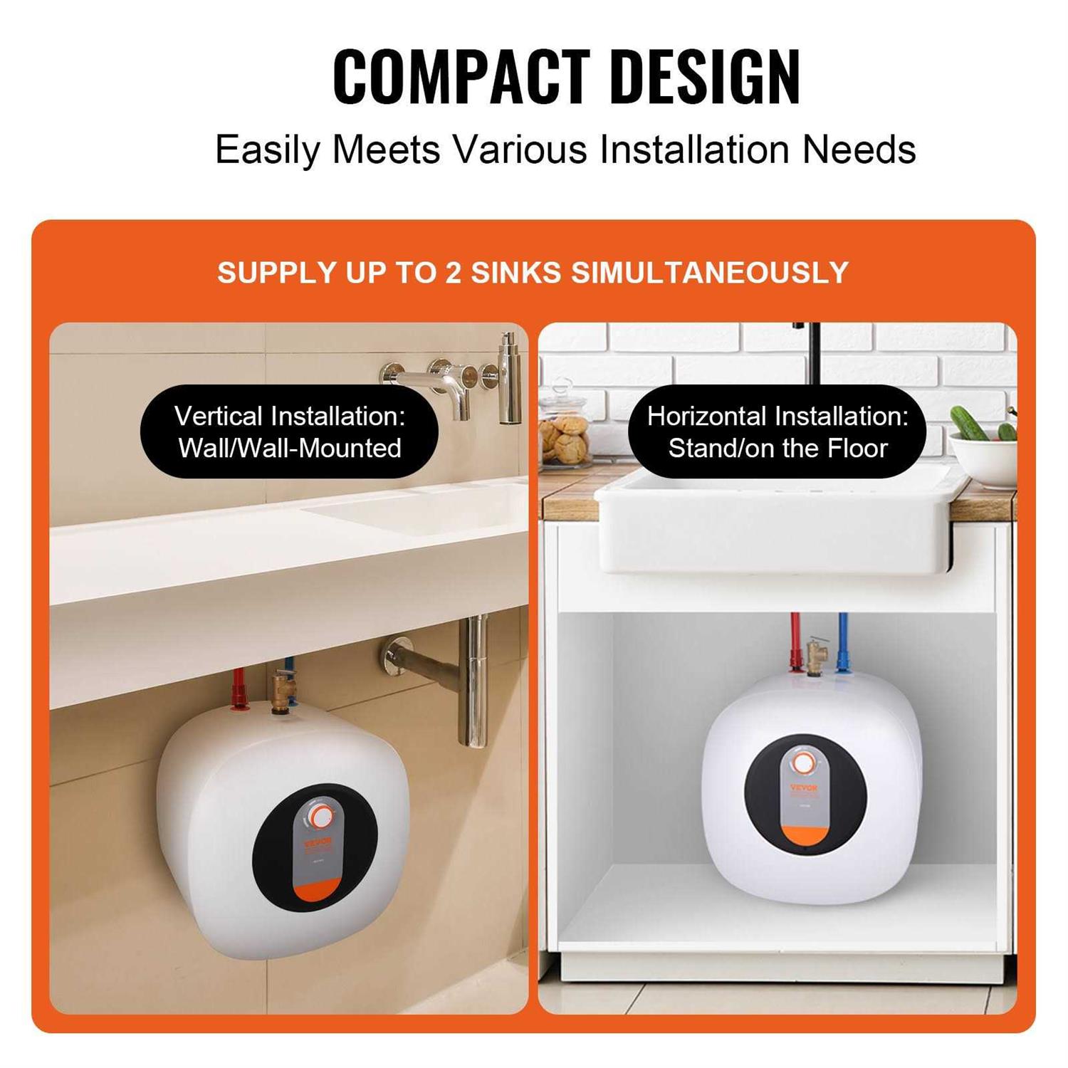 VEVOR Electric Mini-Tank Water Heater 8-Gallon Tank Hot Water Boiler Storage