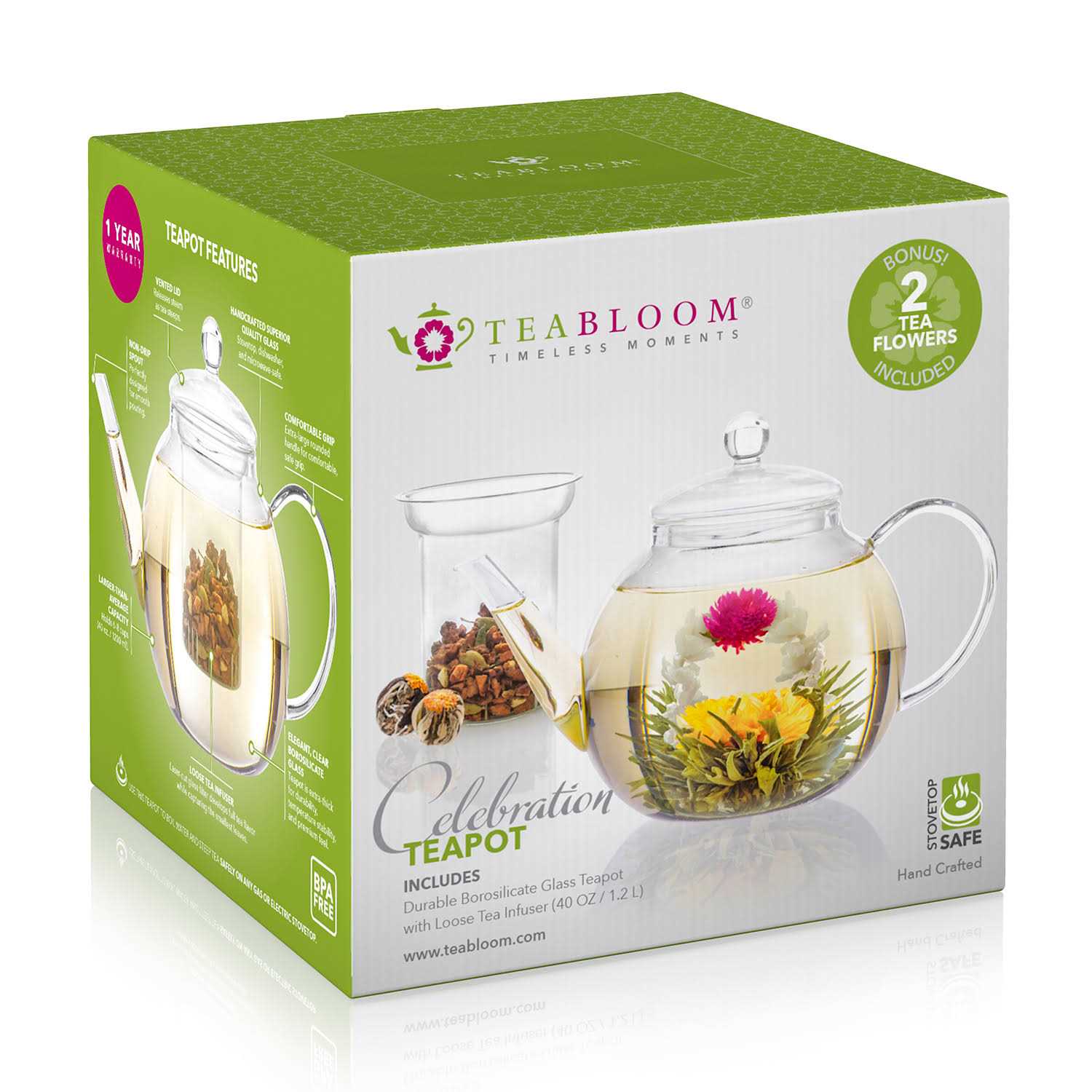 Teabloom Stovetop & Glass Teapot with Removable Loose Tea Glass Infuser
