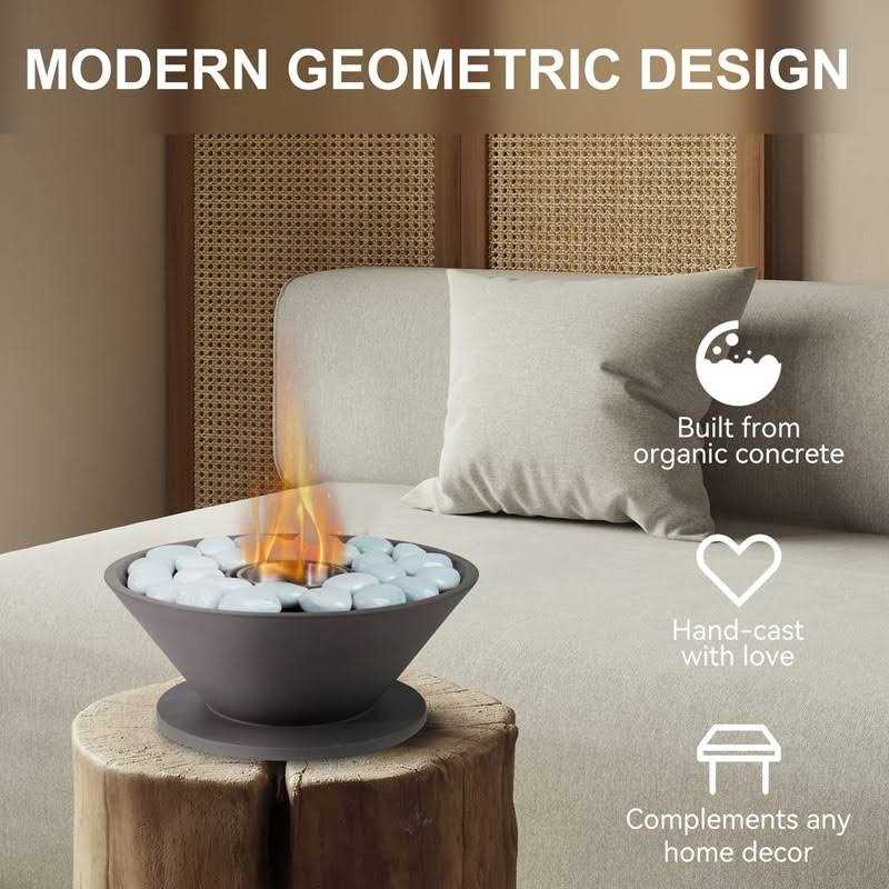 TAKEKIT Tabletop Fire Pit Bowl, 9.4 Inch Concrete Portable Fireplace for Indoor and Outdoor