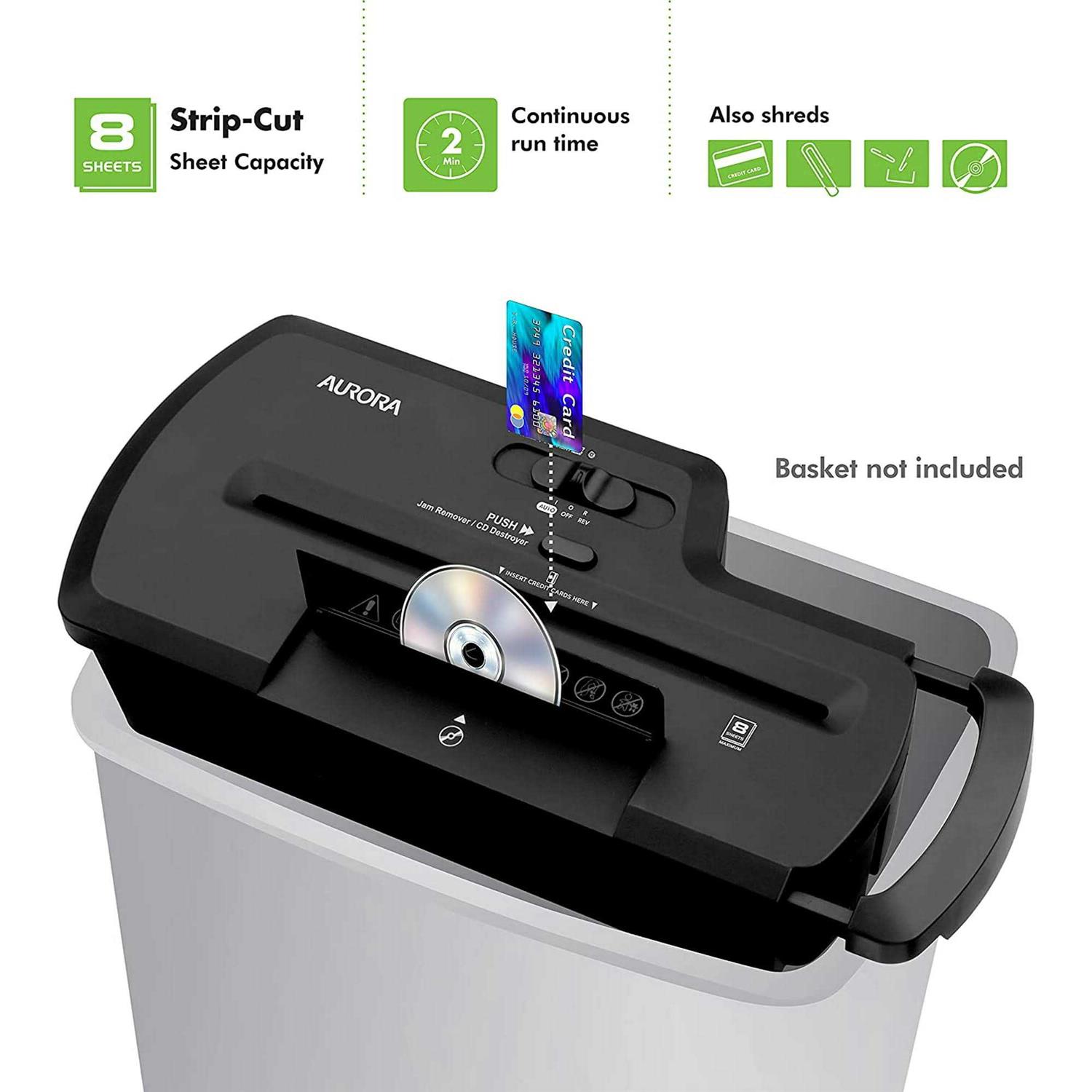 Aurora Professional Strip Cut Paper ShreddercDcredit Card Shredder Without Wastebasket