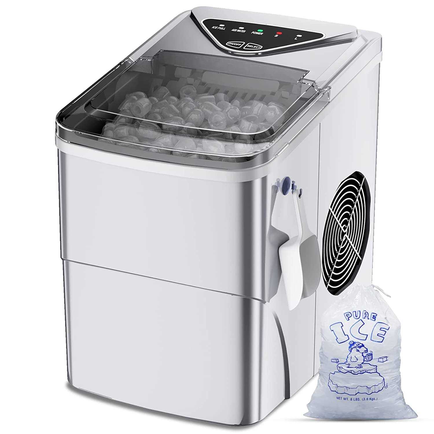 Silonn Ice Maker Countertop, 9 Cubes Ready in 6 Mins, 26lbs in 24Hrs, Self-Cleaning Ice Machine with Ice Scoop and Basket