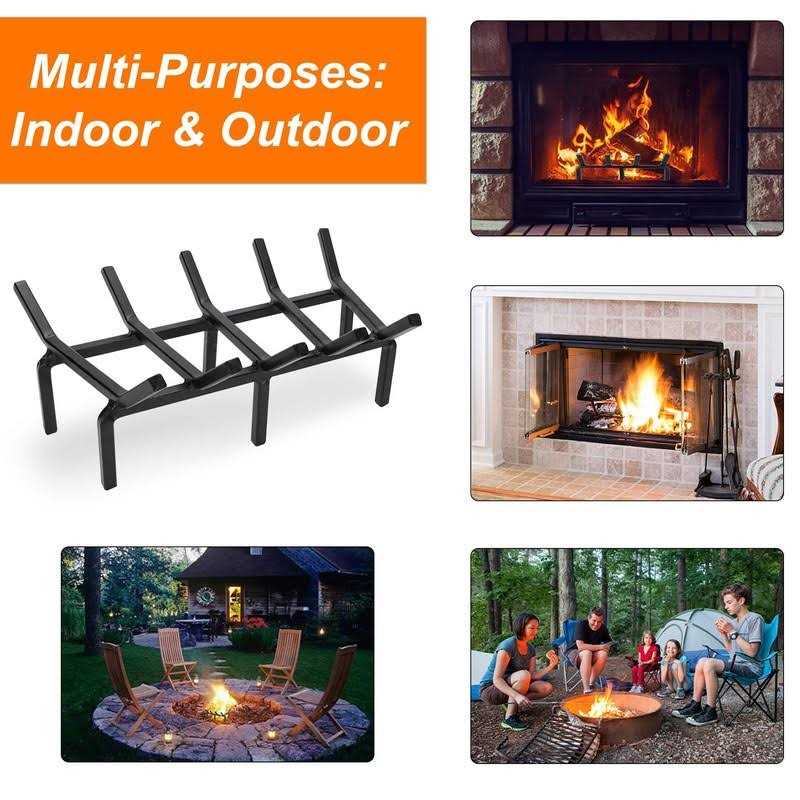 Twentynext Fireplace Grate Heavy Duty Solid Steel Fire Grate Wood Log Rack Stove Firewood Holder Fire Pit