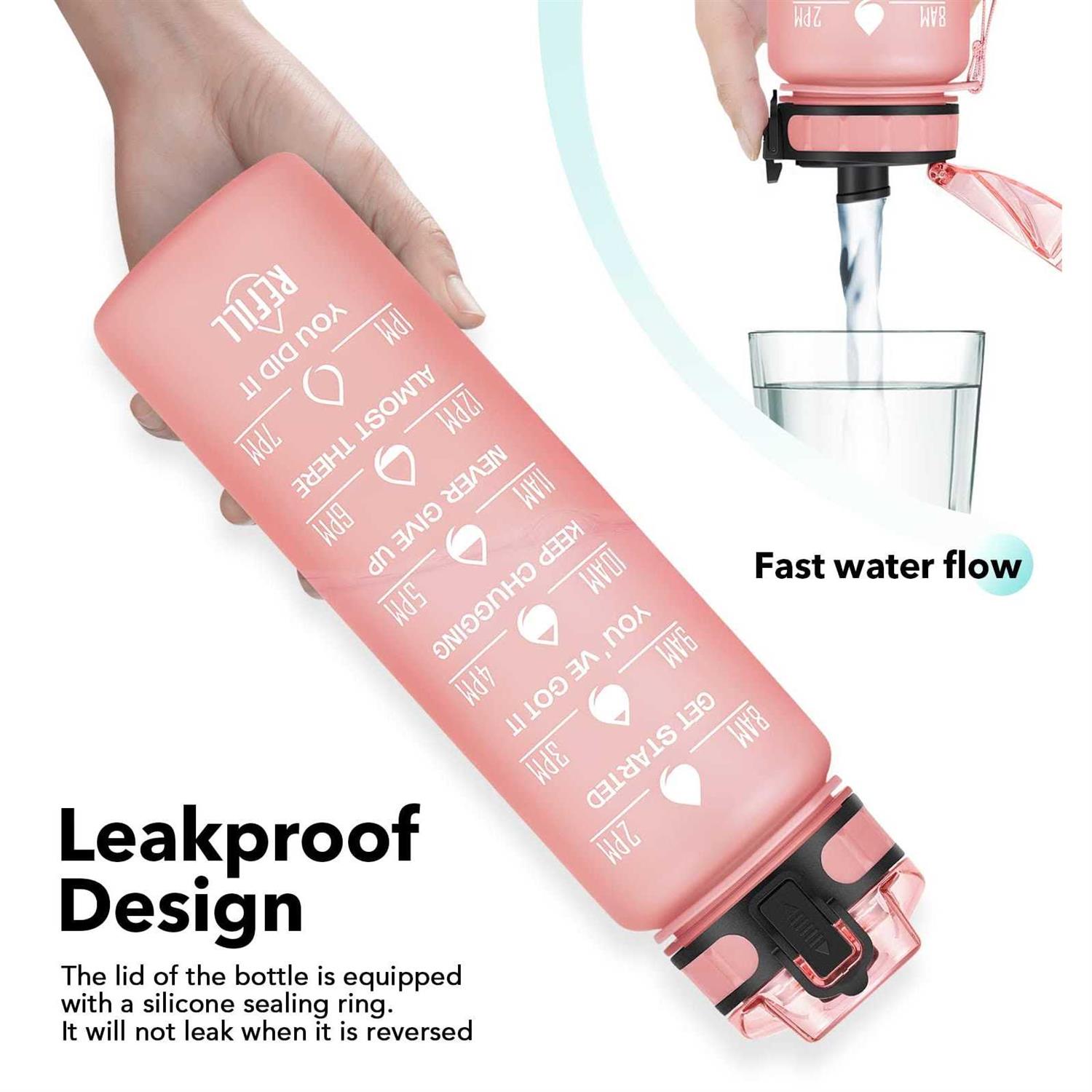 Meitagie 32oz Motivational Water Bottle with Time Marker Leak-proof BPA Free Bottle Strap