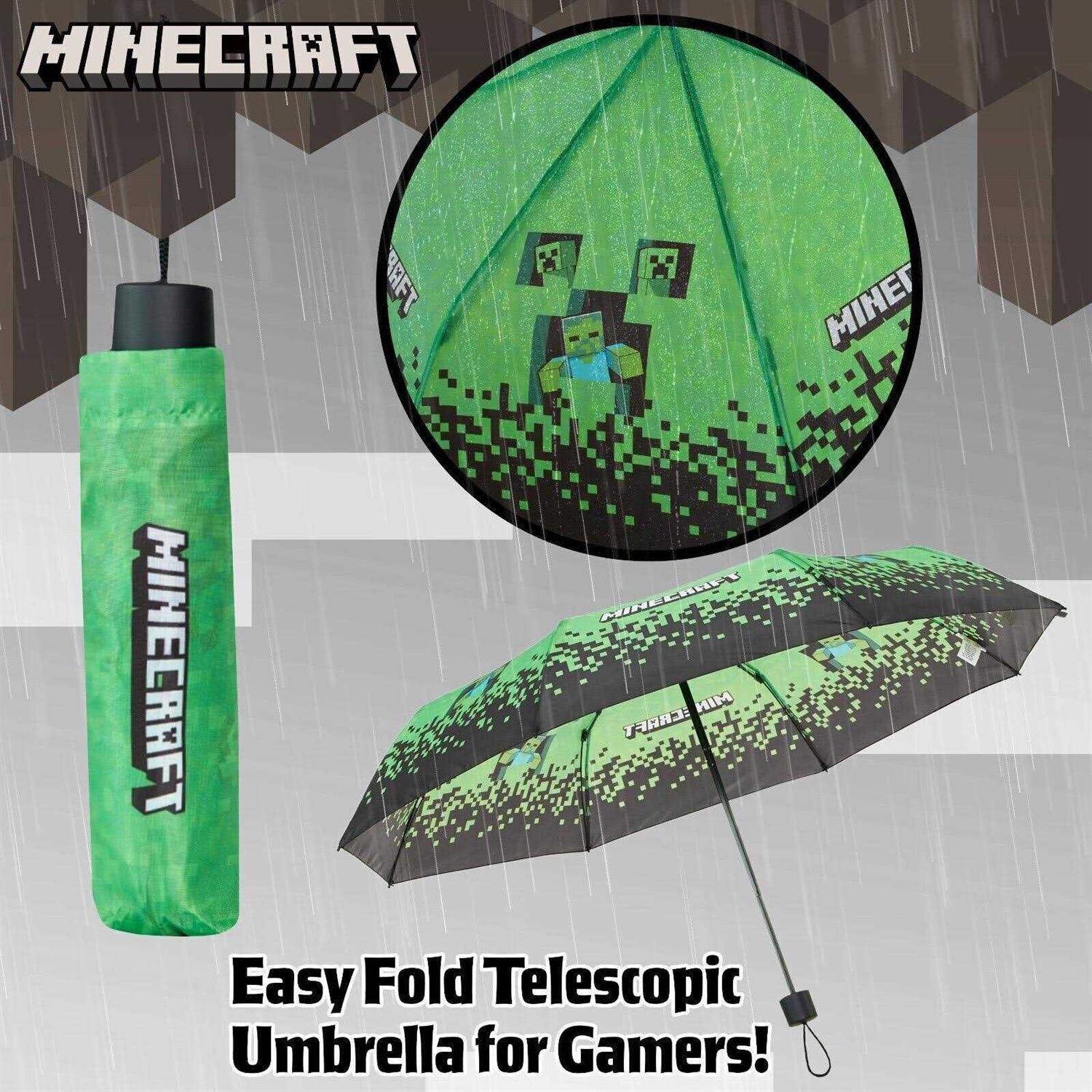 Minecraft Umbrella Kids Clear Dome Folding Umbrella Boys and Girls Travel Telescopic Stick Umbrella Windproof Strong Transparent See Through