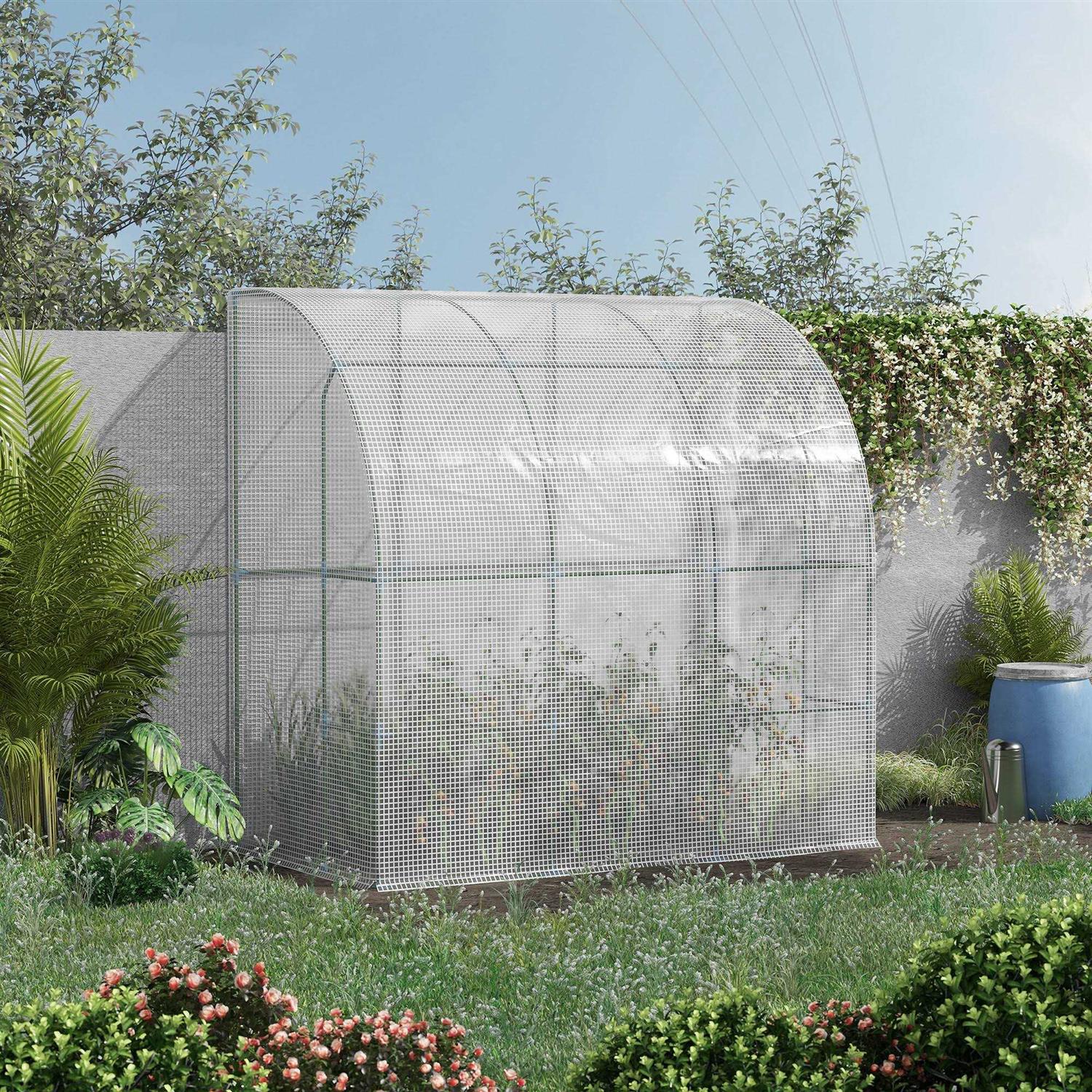 Outsunny 7′ x 7′ Outdoor Walk-In Greenhouse, Plant Nursery with Roll-up and PE Cover