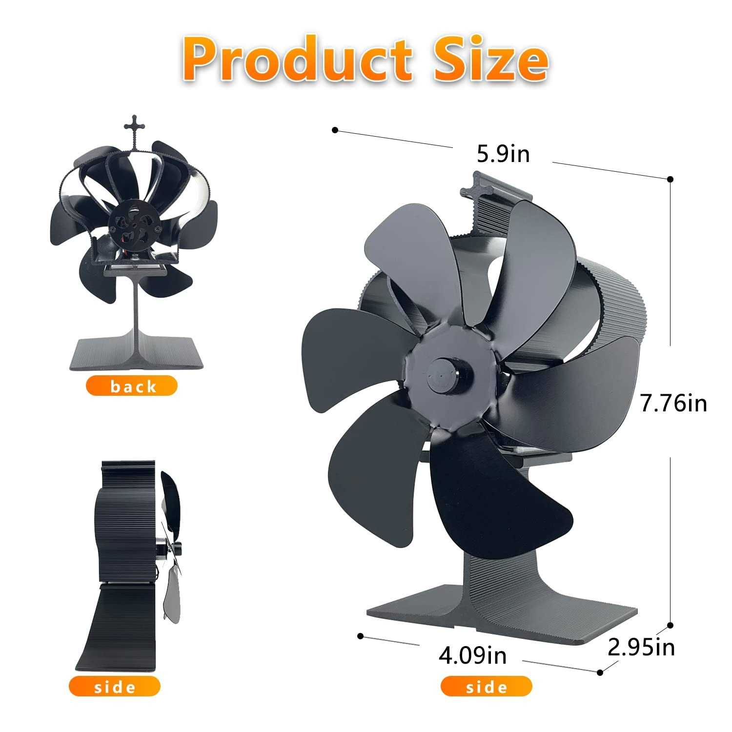 Holldoor 6 Blade Wood Stove Fan Heat Powered Non Electric Fireplace Fan with Stove Top Thermal Fan Thermometer for Wood Burning Stove/Fireplace