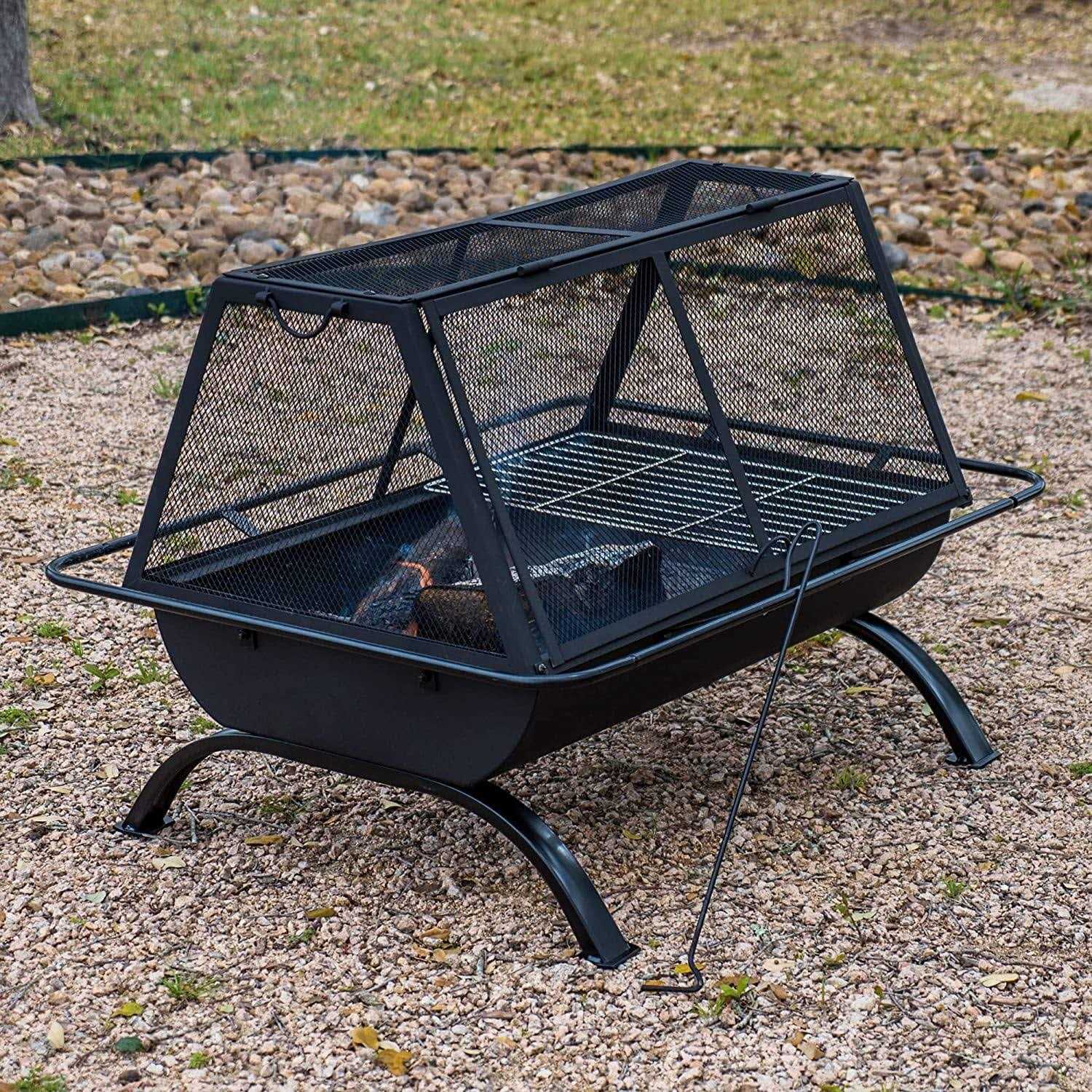 SUNCREAT 30,31,34,36,42 inches Outdoor Fire Pit with Spark Screen and Log Poker