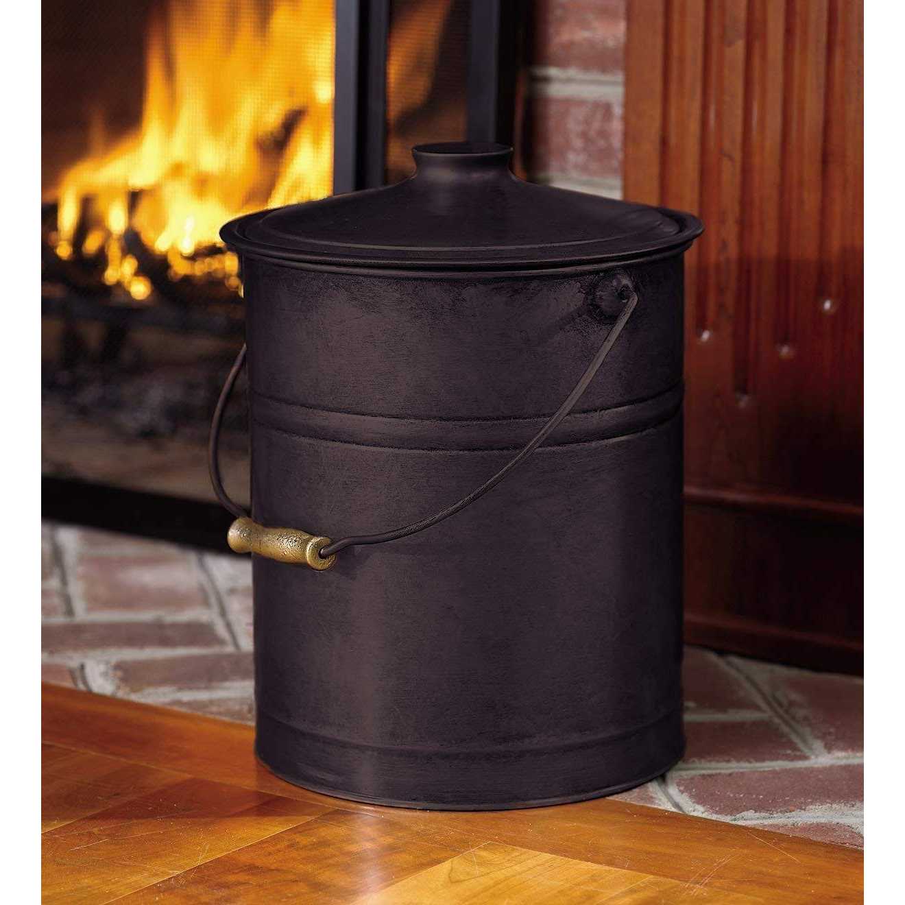 Plow & Hearth Double Bottom Galvanized Steel Ash Bucket with Handle
