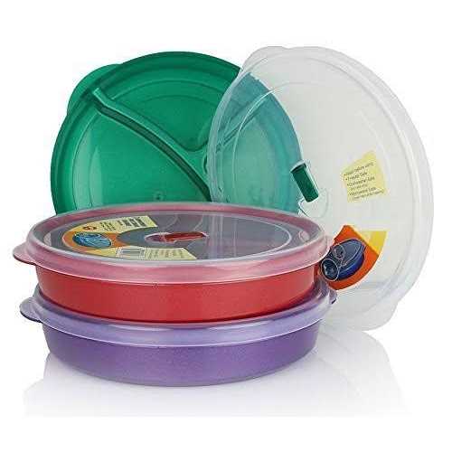 Chef’s 1st Choice Microwave Food Storage Tray Containers 3 Section / Compartment Divided Plates w/ Vented Lid