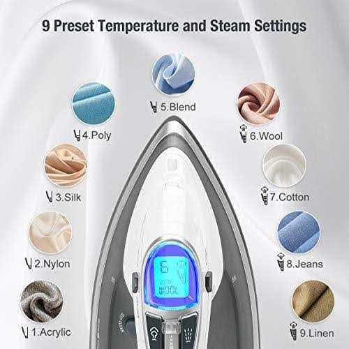 BEAUTURAL 1800-Watt Steam Iron with Digital LCD Screen, Double-Layer and Ceramic Coated Soleplate, 3-Way Auto-Off, 9 Preset Temperature and Steam