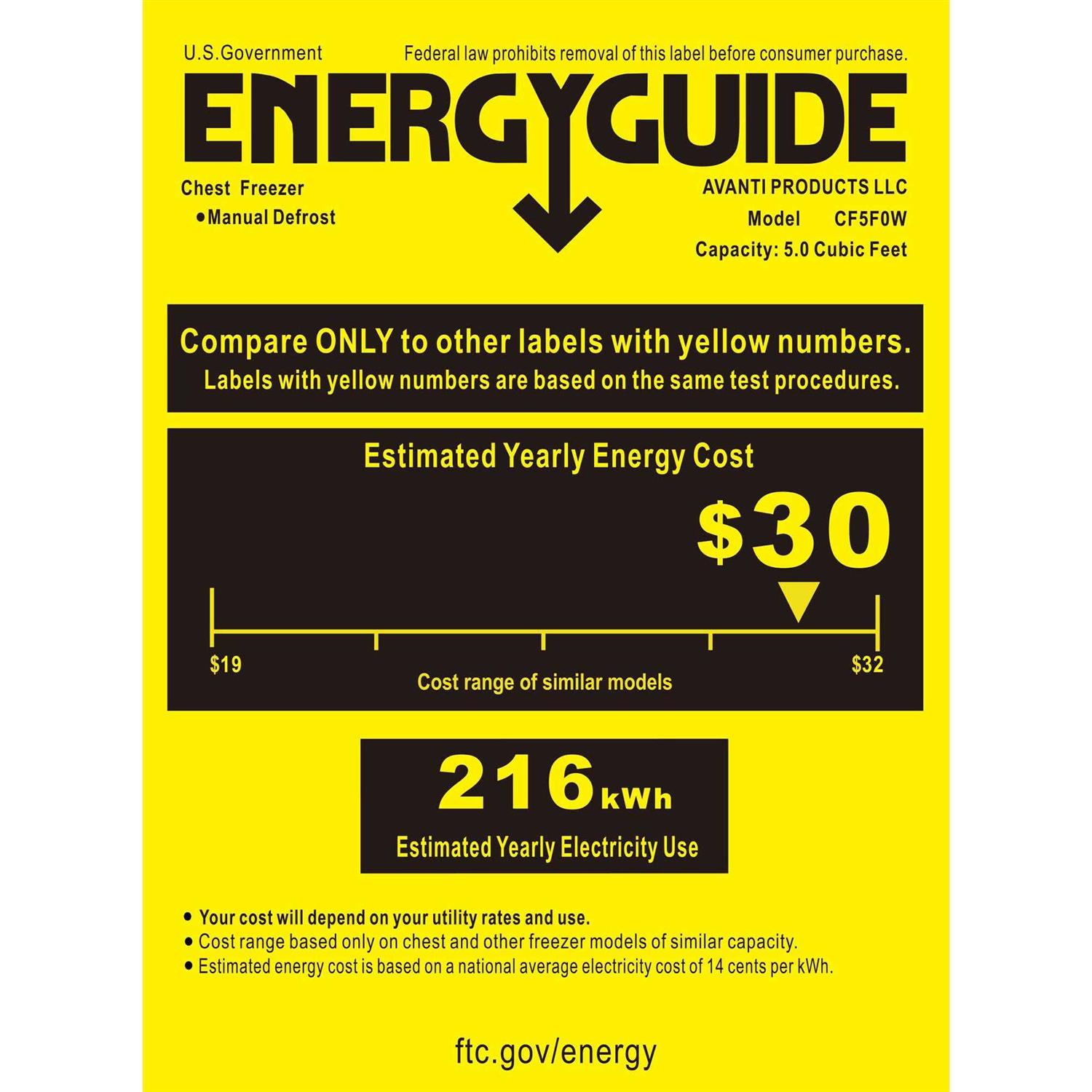 Avanti 5.0 Cu. Ft. White Chest Freezer