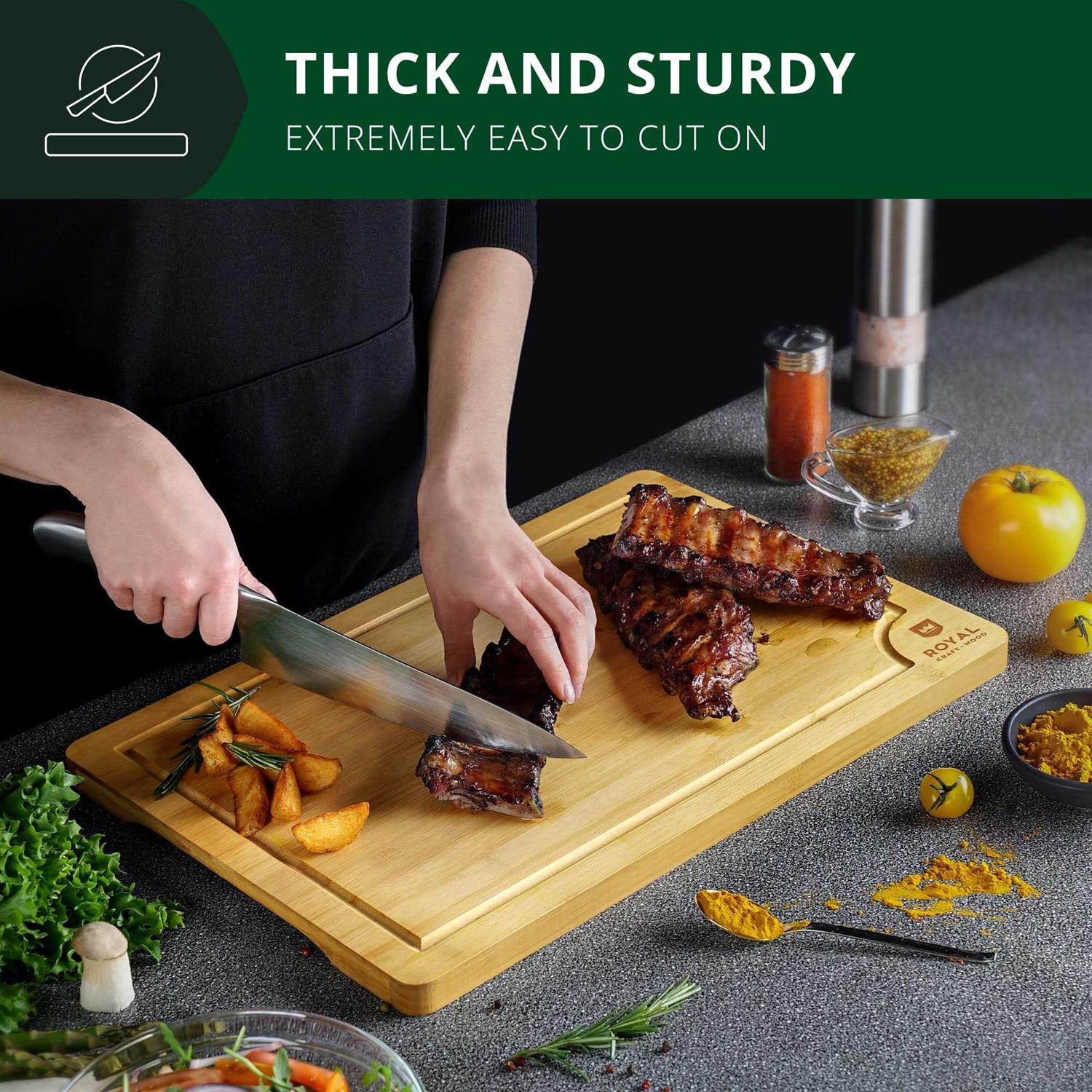 Royal Craft Wood Extra Large Organic Bamboo Cutting Board with Juice Groove