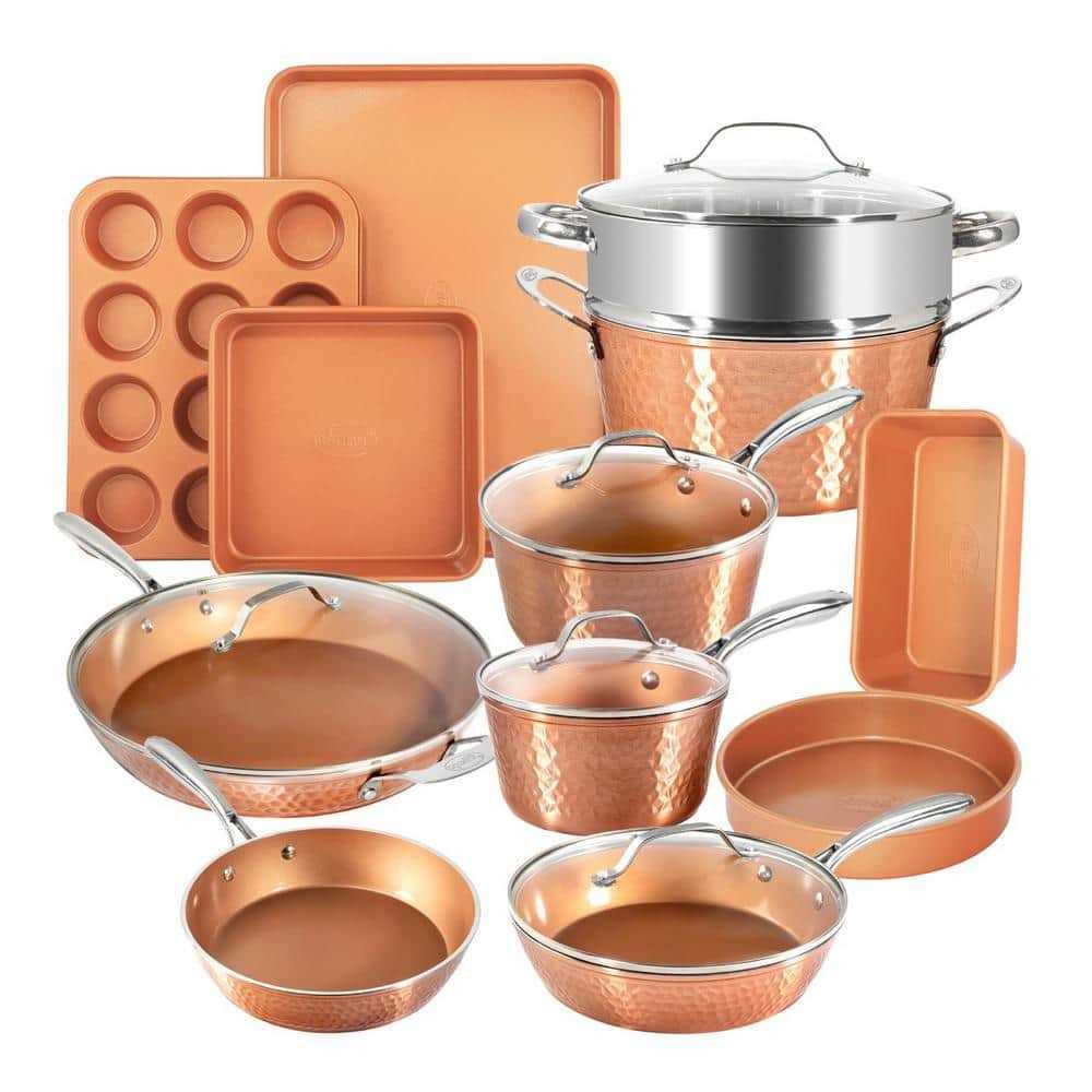 Gotham Steel Hammered Copper 17-Piece Aluminum Nonstick Cookware Set