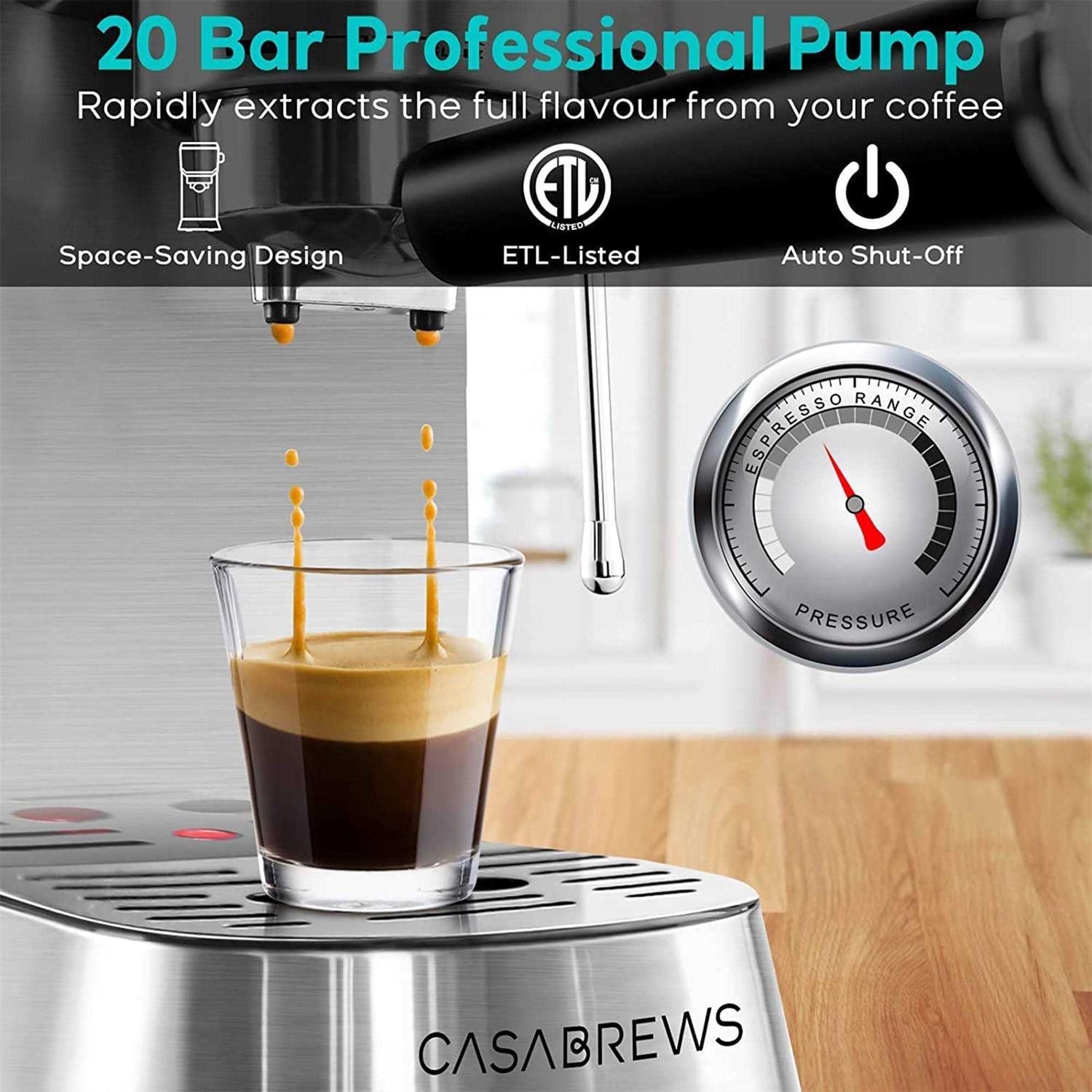 Casabrews CM5418 Compact 20-Bar Espresso Machine with Stainless Steel Milk Frother