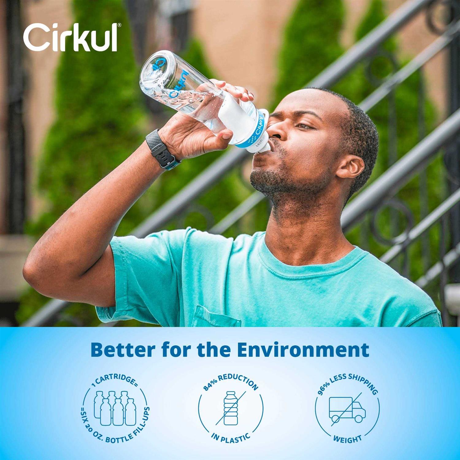 Cirkul Plastic Water Bottle Starter Kit with Blue Lid & 2 Flavor Cartridges