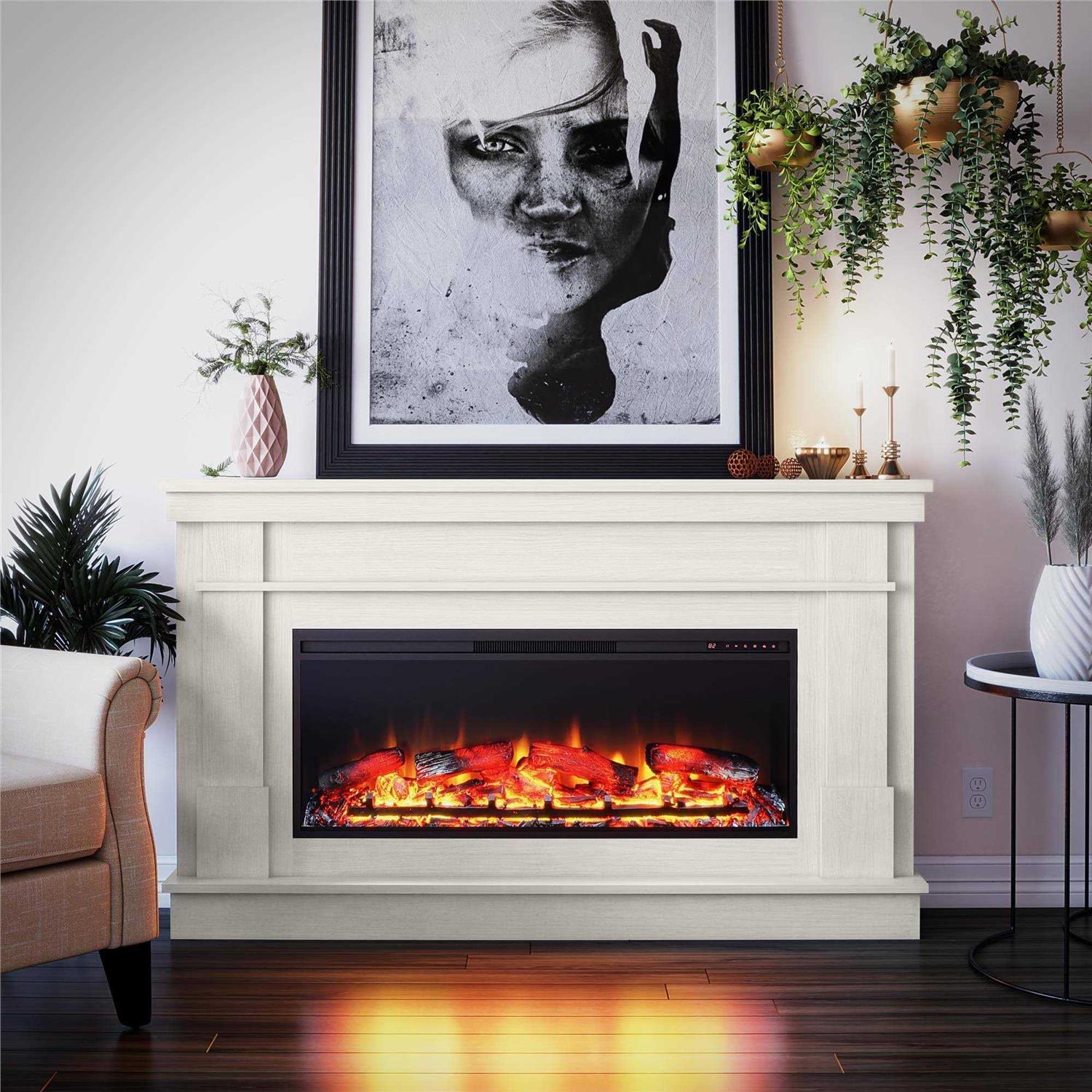 Ameriwood Home Elmcroft Wide Mantel with Linear Electric Fireplace