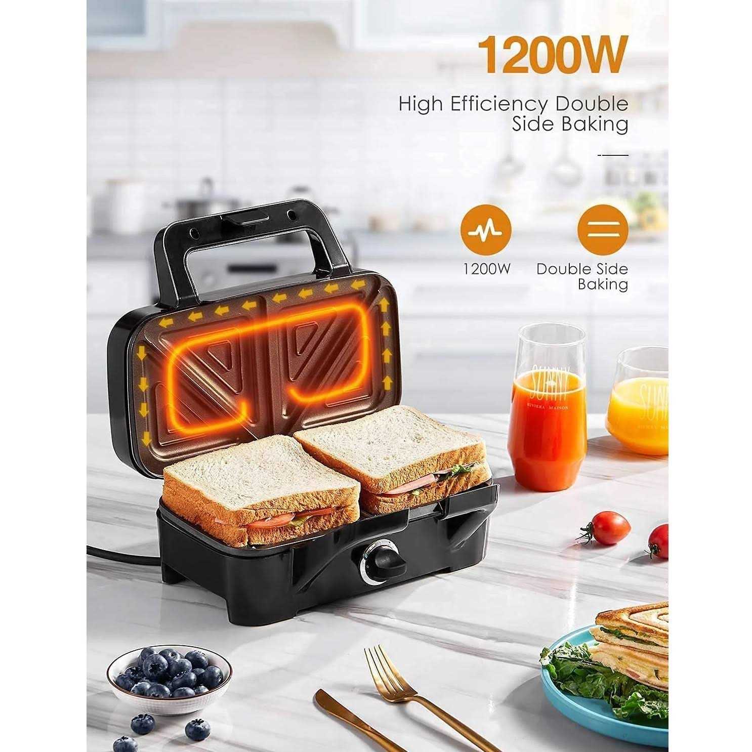Fohere 3 in 1 Sandwich Maker 1200w Waffle Maker Panini Press Grill
