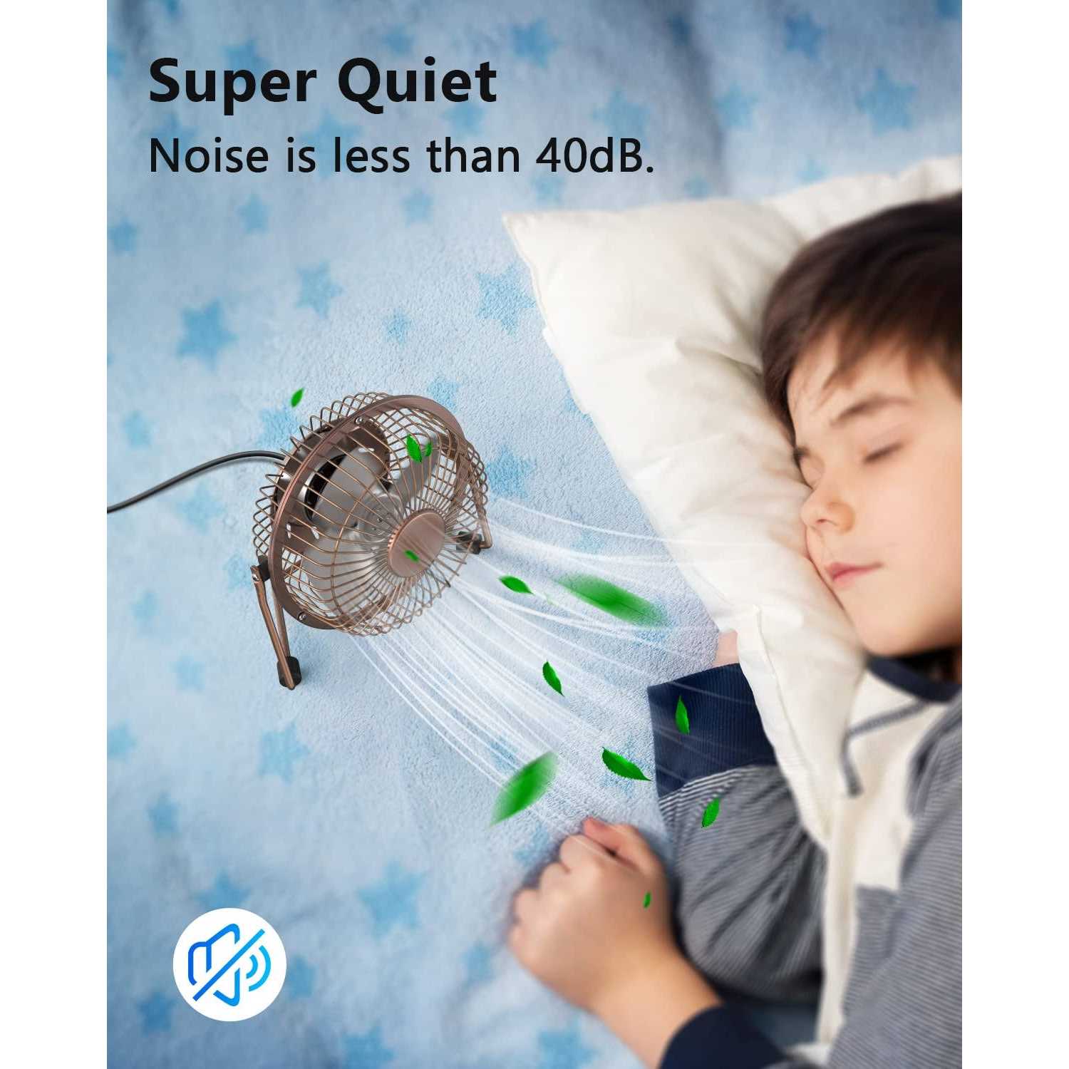 Zuvas Desk Fan Quiet Small USB Fan 360° Rotation Portable Table Fan 2 Speed Mini Personal Fan Air Cooling Electric Fan for Home Office Bedroom