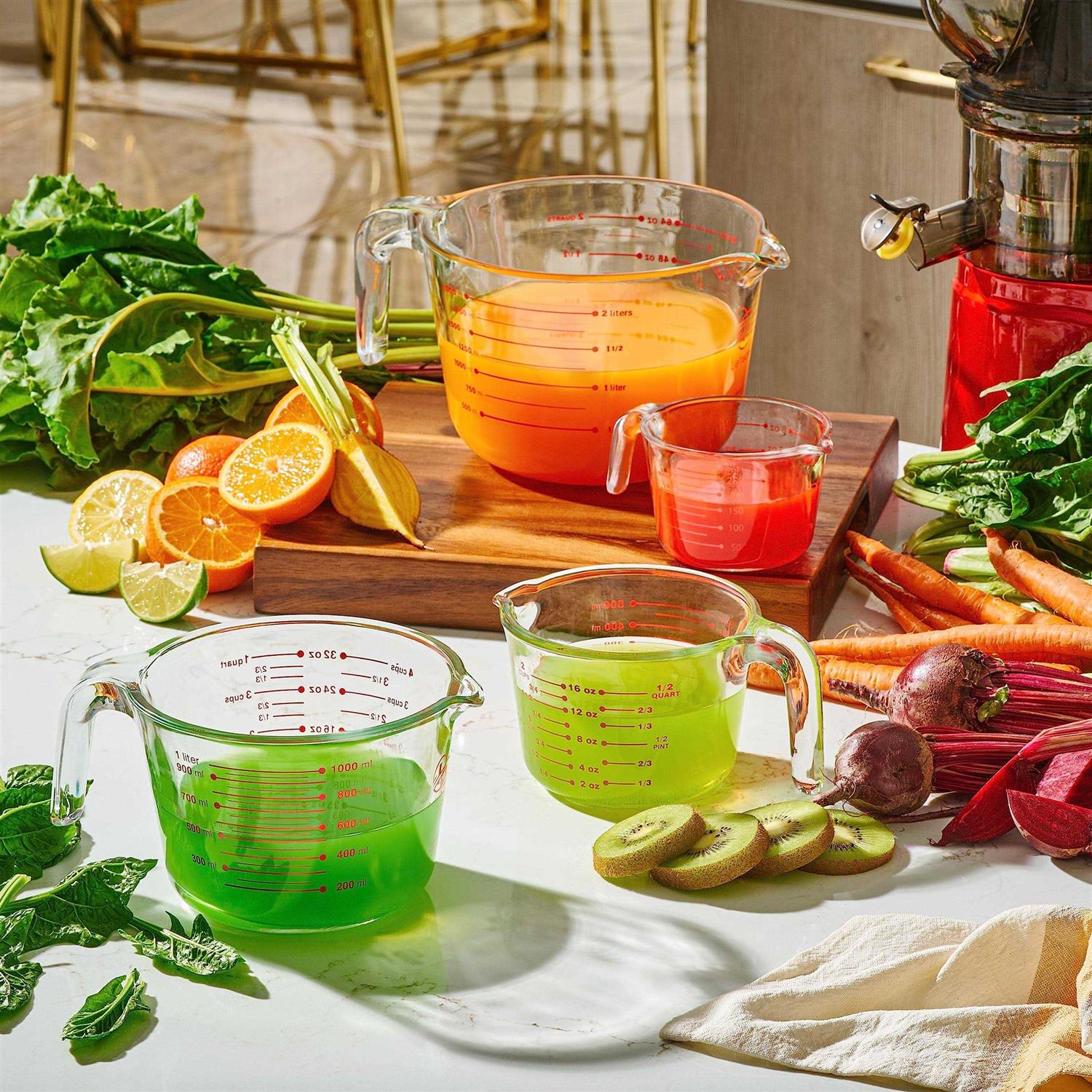 Set of 4 Glass Measuring Cups Kitchen Mixing Bowl Liquid Measure Cup