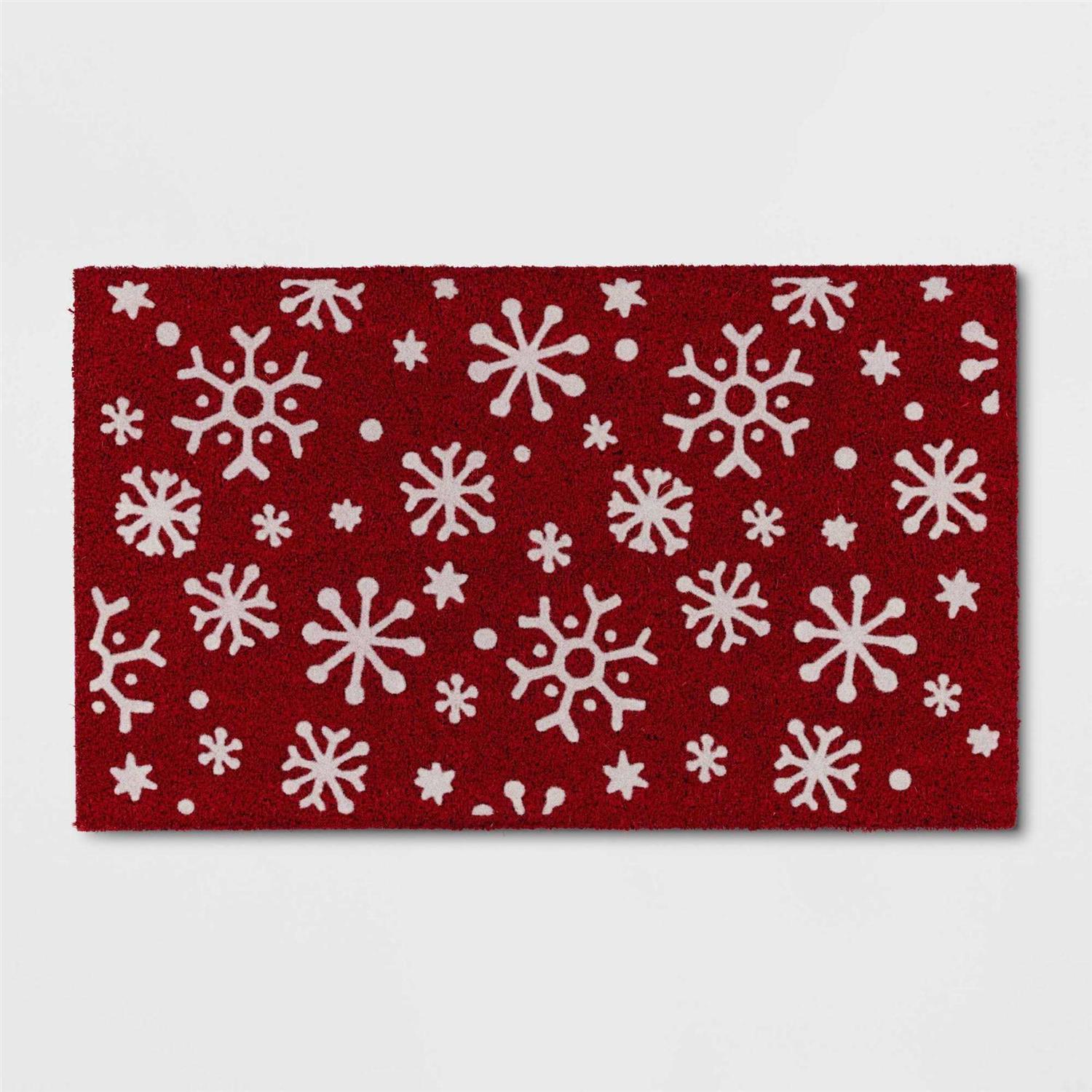 Wondershop 1’6×2’6 Snowflake Coir Christmas Doormat Red