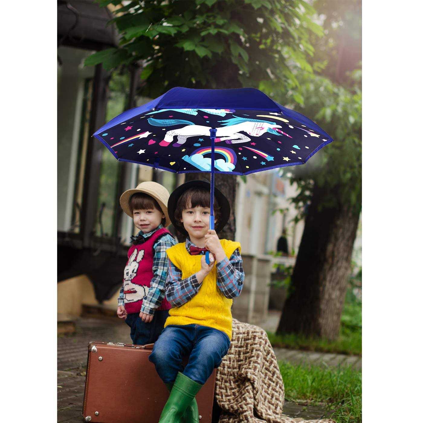 MRTLLOA 40 Inch Kids Windproof Inverted Reverse Umbrella with UV Protection, C-Shaped Handle Double Layer Stick Rain Umbrella for Boys and Girls