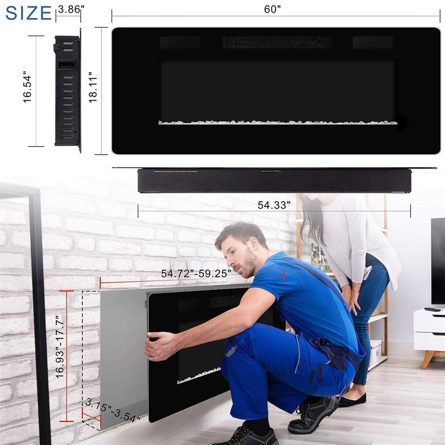 Xbeauty 50 Electric Fireplace in-Wall Recessed and Wall Mounted 1500w Fireplace Heater