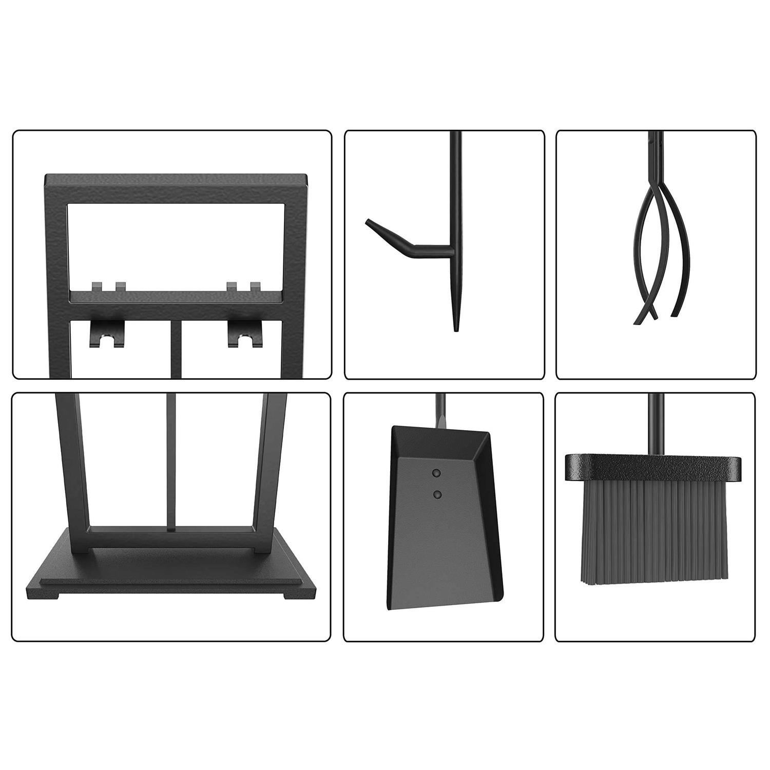 Fire Beauty 5 Pieces Fireplace Tools Set Wrought Iron Fire Place Pit Poker Holder